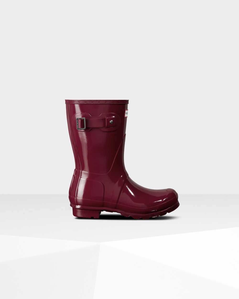 Womens Hunter Original Short Gloss Mid-Calf Rain Boots Claret/Red | SQJEZY-469